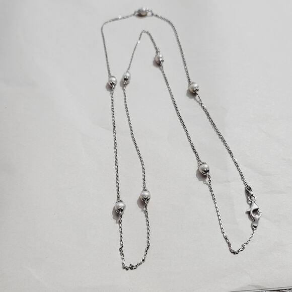 Stampd Jewelry - Sterling Silver Pearl Station Necklace 36"